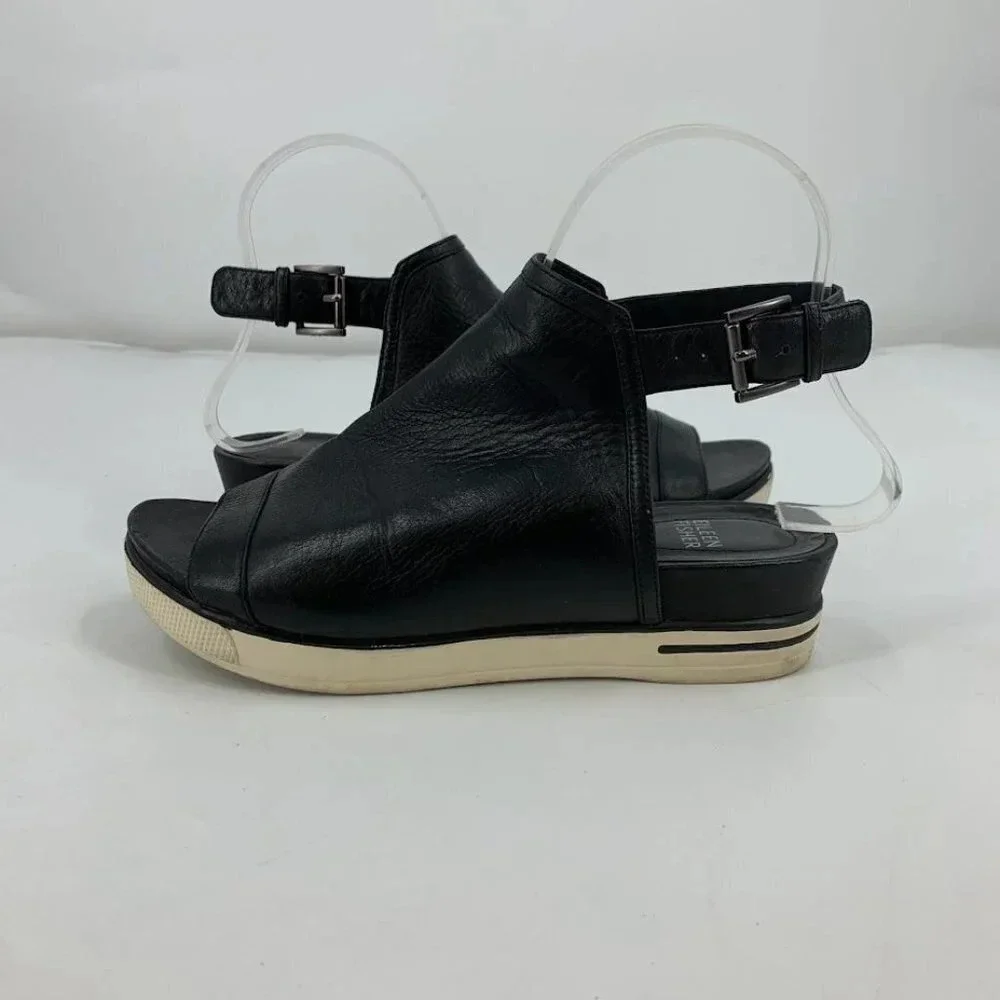 Eileen Fisher Women's Cover 2 Leather Open Toe Platform‎ Sandals Size 6.5